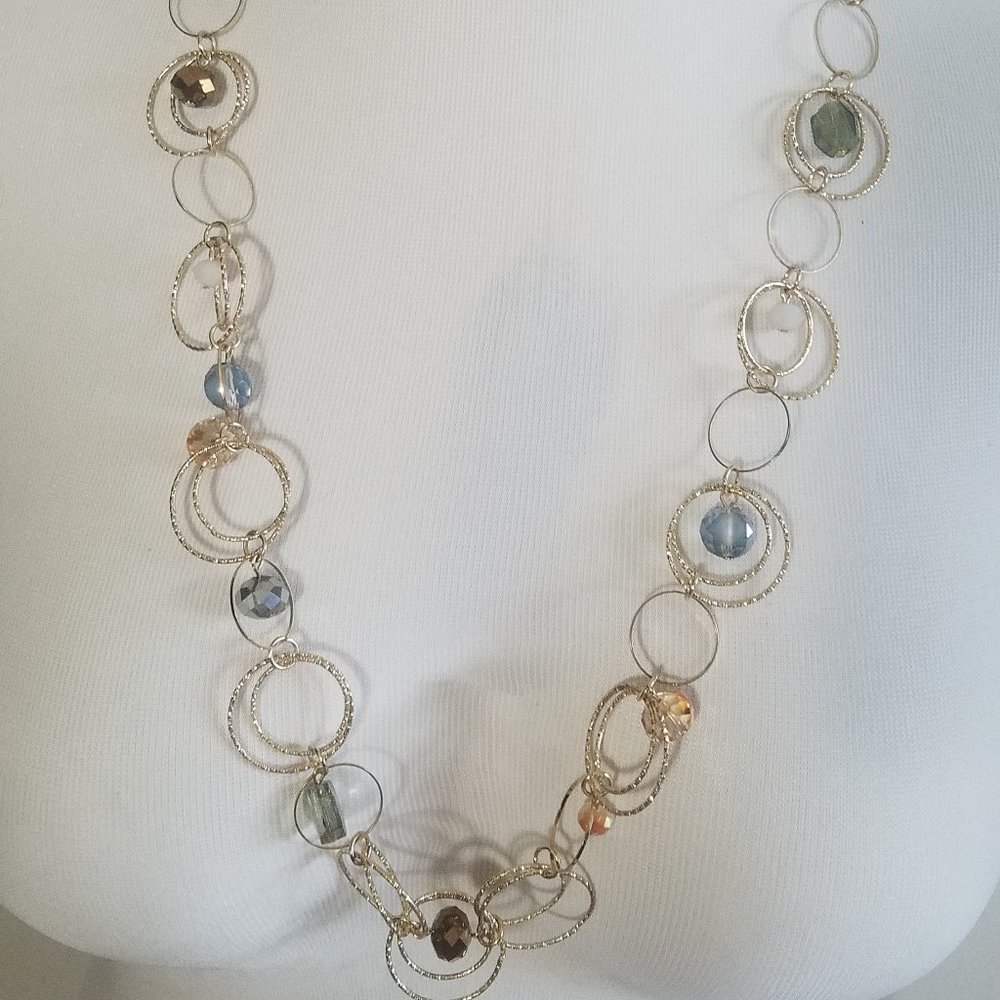 36" Gold-Toned Necklace w/Iridescent Beads - NWT!